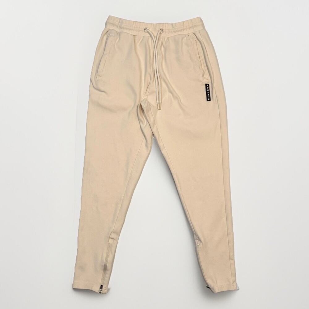 YoungLA Jogger Pants Mens Large Off White Fleece Drawstring Zip Ankle Gym